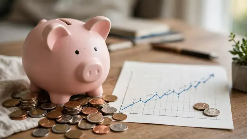 Retirement savings concept with piggy bank and growth chart