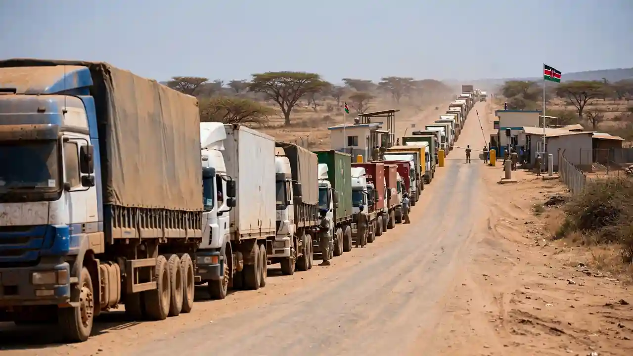 Image 3: Trucks at a border crossing
