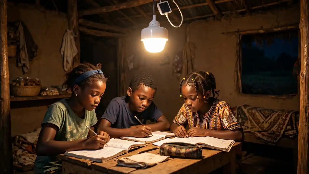 Image 3: Children studying by solar light