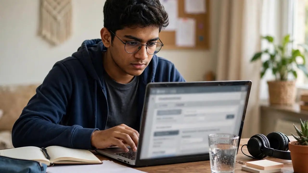 Student filling online college admission form