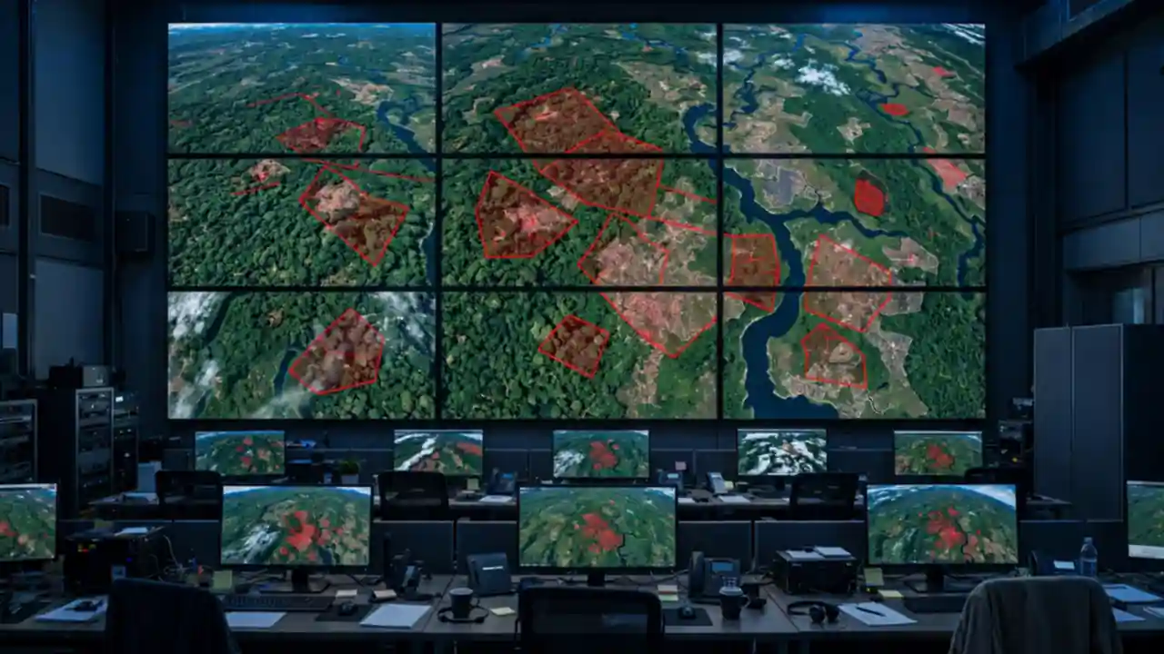Satellite monitoring station tracking deforestation