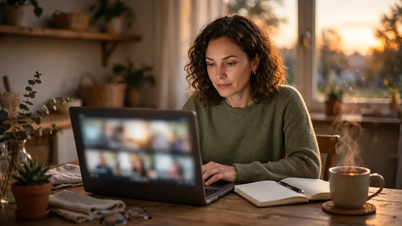 A person writing a career-change plan in a notebook beside a laptop