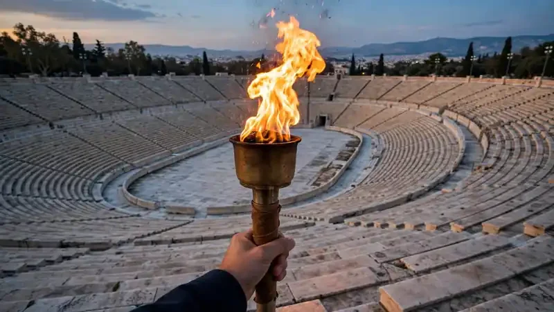Olympic torch relay ceremony at the Panathenaic Stadium in Athens