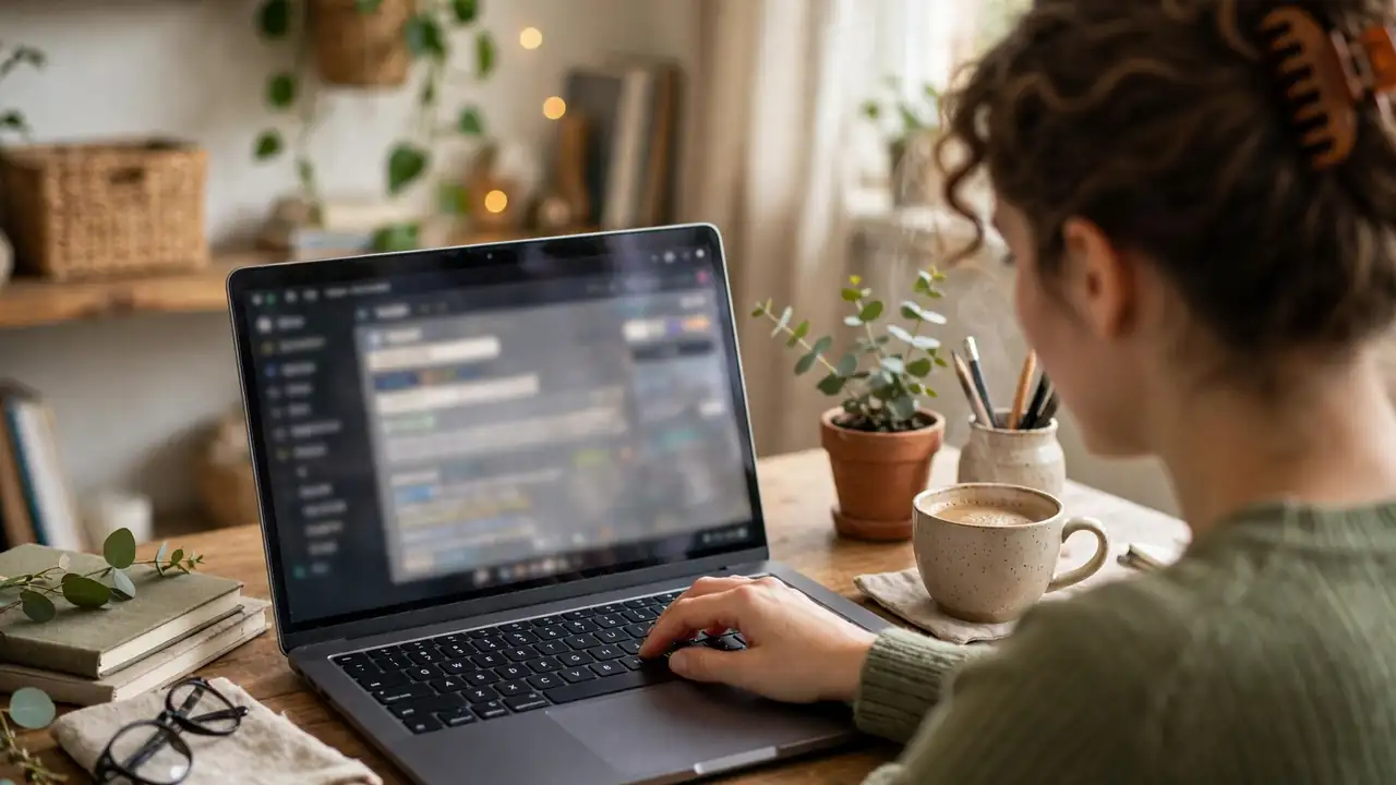 Person writing an email newsletter about a recommended software product