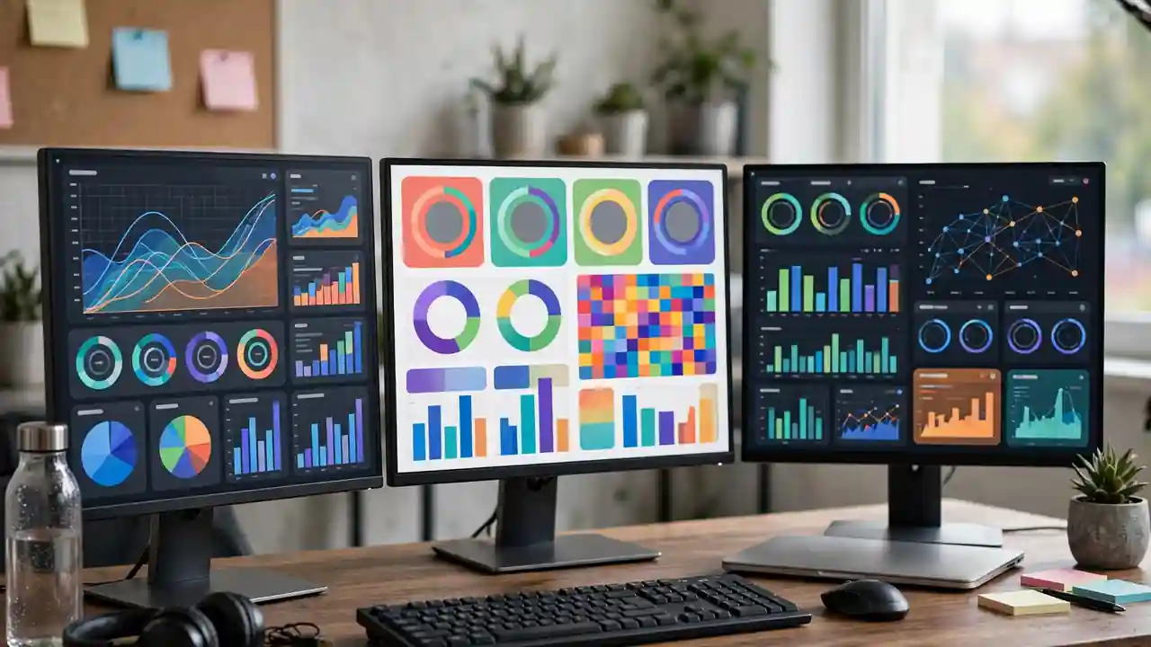 Collage of SaaS, hosting and education brand dashboards on multiple screens