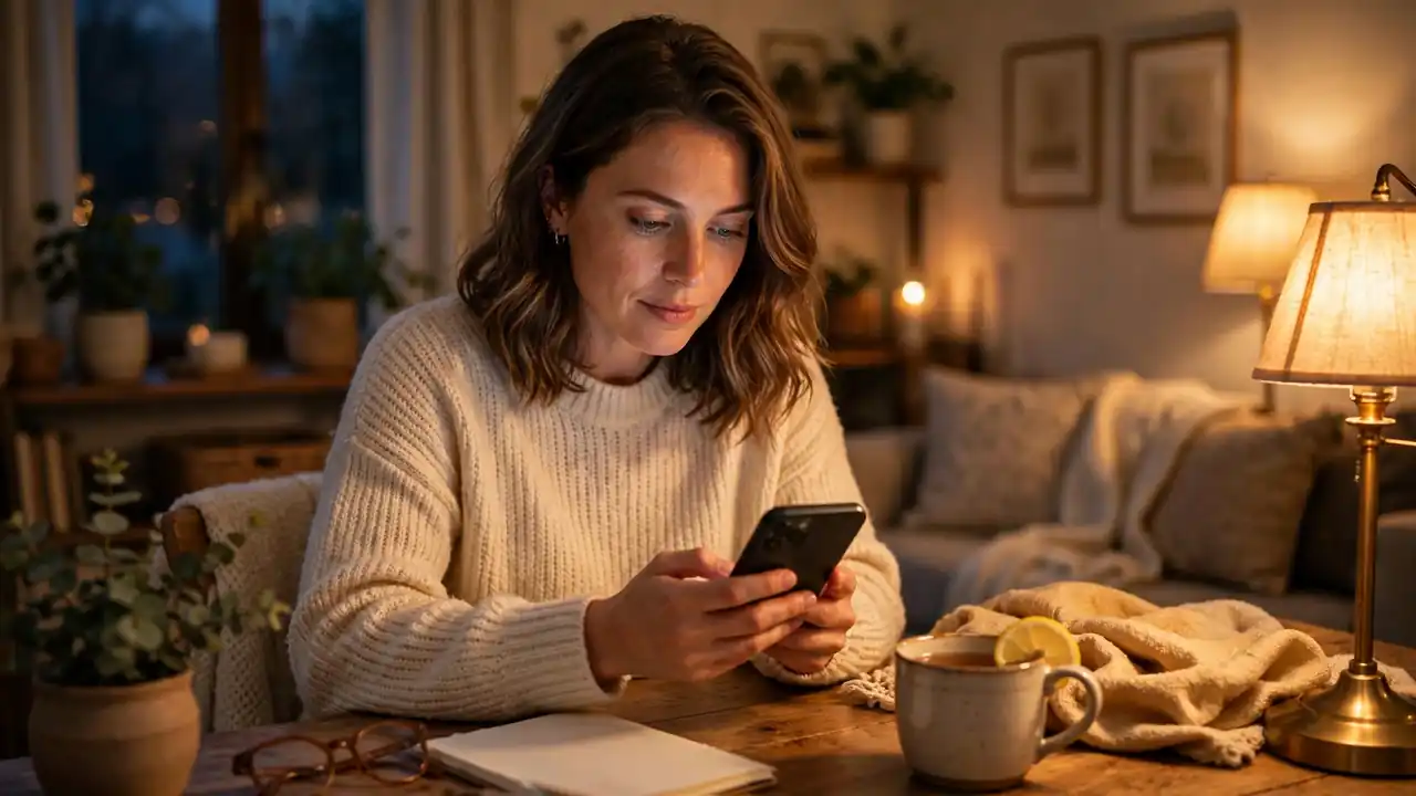 Person checking savings and loan rates on a phone at home