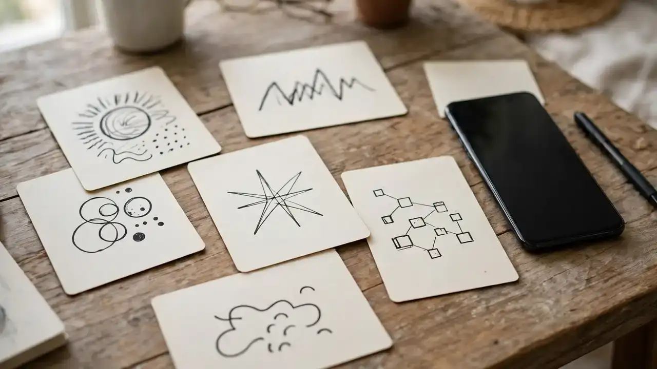 Flashcards spread on a desk next to a phone during a study session