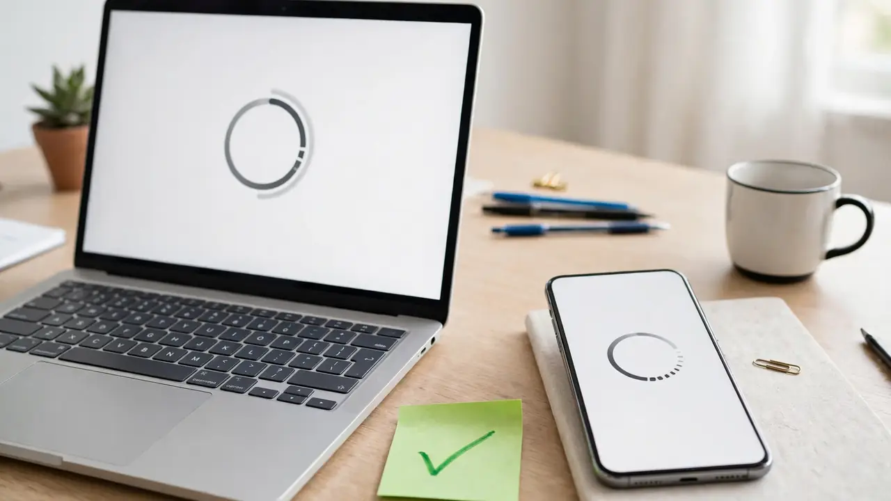A website loading fast on a laptop and a phone side by side on a tidy desk.