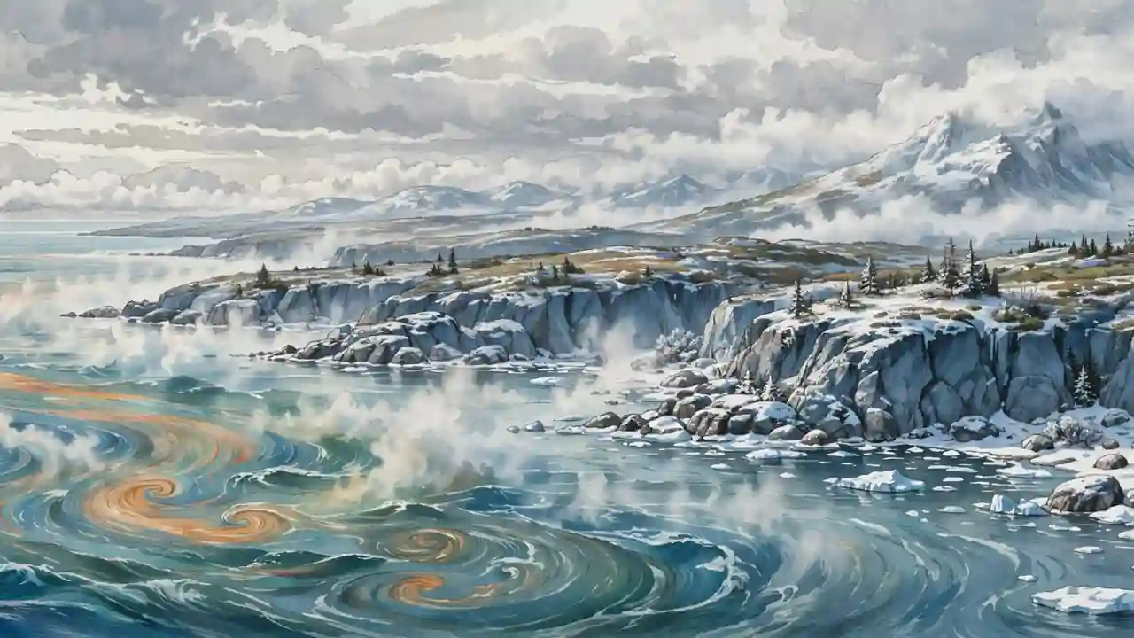 Warm ocean current flowing past a cold northern coastline