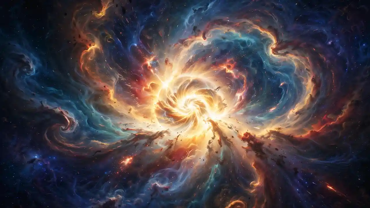 A massive star collapsing and glowing brightly in space with swirling gas.