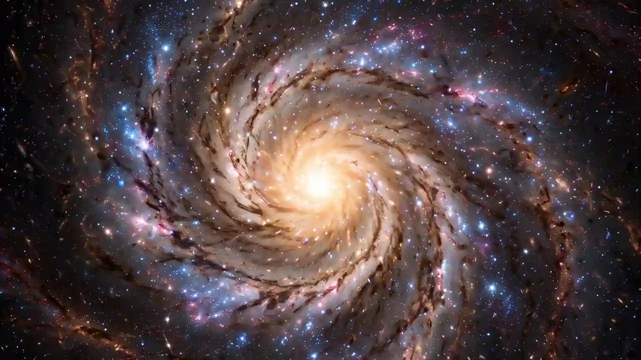 A spiral galaxy with a bright glowing centre seen from space.