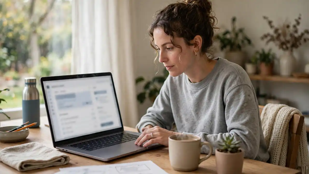 A person comparing hosting plans on a laptop at a home desk